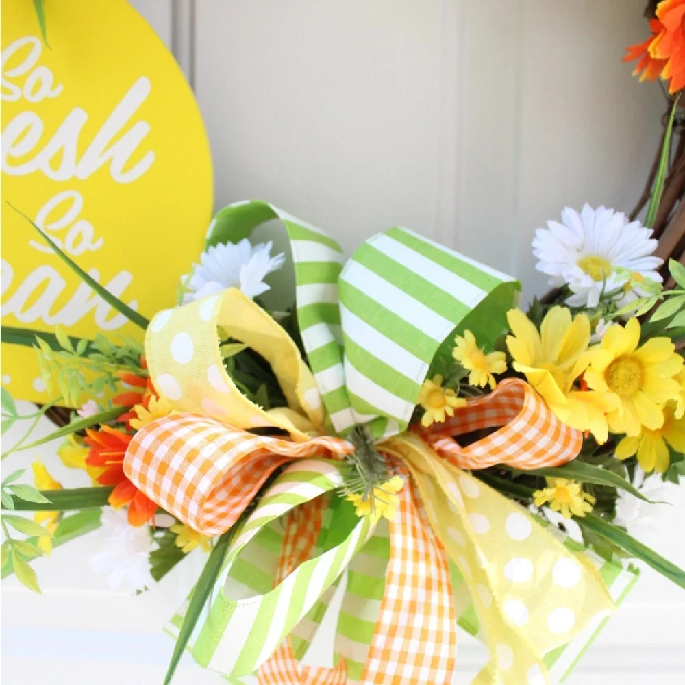 Summer Lemon Grapevine Welcome Wreath for Front Door, Citrus Decor for Home - Picture 7 of 12